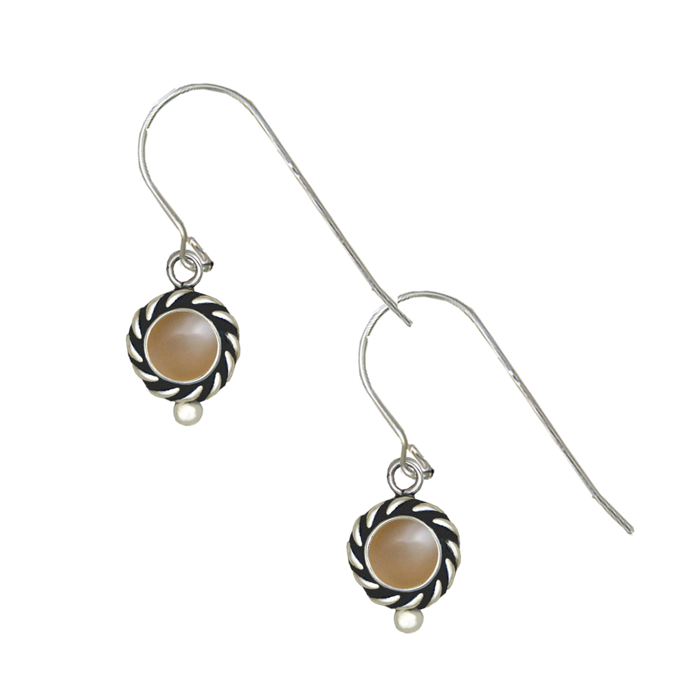 Sterling Silver Little Peach Moonstone Gemstone Drop Dangle Earrings